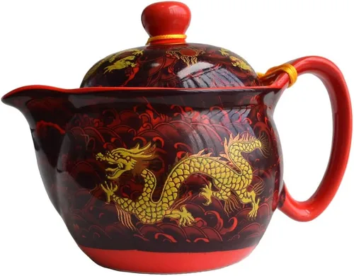 Vista 7 de Porcelain Teapot 12oz Chinese Dargon Waves Pattern Stainless Mash Infuser for Loose Tea (Blue)