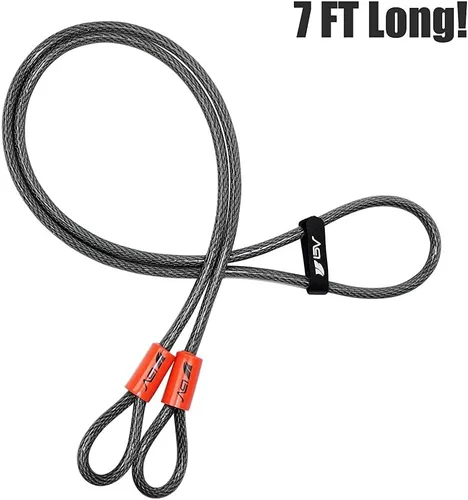 Vista 2 de BV Candado de seguridad de cable resistente de 7 pies con bucles – Cable de acero trenzado extra grueso de 10 mm (3/8"), resistente al corte y a