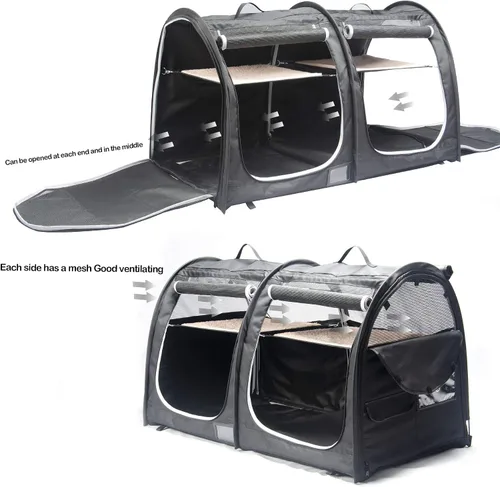 Vista 3 de Mispace - Jaula portátil de doble compartimiento para exposición, para gatos, cómoda jaula de viaje para perros con bolsa de transporte, 2