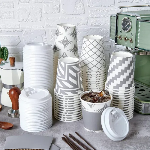 Vista 5 de LITOPAK - Paquete de 100 tazas de café de papel de 10 onzas con tapa, manga, agitadores