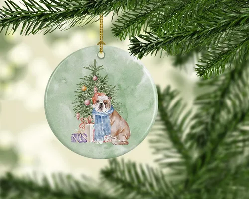 Vista 2 de Caroline's Treasures Bulldog, Bulldog inglés #2 y árbol de cerámica adorno colgante para árbol de Navidad, decoración colgante para el hogar