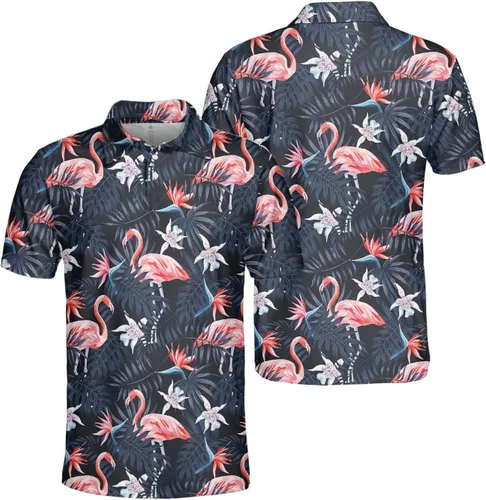 Vista 3 de Kinata Camisas polo hawaianas para hombre, camisa de palmera para hombre, divertidas camisas de golf para hombres, camisas de golf locas, camisa