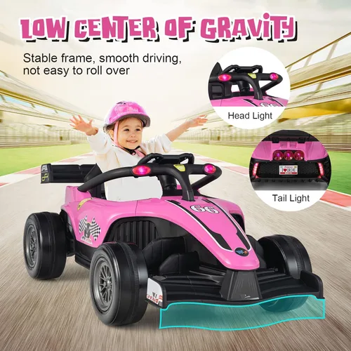 Vista 3 de HONEY JOY Go Kart eléctrico de carreras F1 alimentado por batería, con luz y música, suspensión de resorte, puerto USB, velocidad altabaja, vehículo