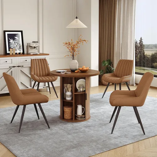 Vista 48 de Miereirl Moderno juego de comedor de 5 piezas para mesa redonda de madera de 4,31.5 pulgadas con estante de almacenamiento semiabierto y puerta