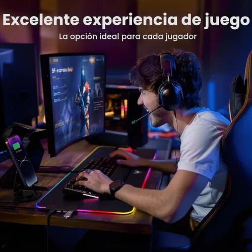 Vista 7 de BladeHawks Alfombrilla de ratón para juegos RGB con Hub USB de 4 puertos, 14 modos de iluminación, base antideslizante extragrande de goma