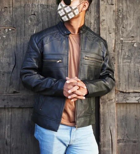 Vista 4 de STOREJEES Black Leather Jacket Men - Cafe Racer Style Leather Jacket Men