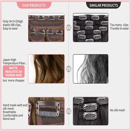 Vista 4 de Extensiones de cabello invisibles con halo mejorado con 3 piezas de diadema ajustable, largo, ondulado, extensiones de cabello rubio decolorado