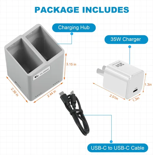 Vista 7 de Hub de carga de batería y cargador USB-C de 35 W para DJI Mini 3 Pro, Mini 3 Drone, carga dos baterías en secuencia, accesorios de carga