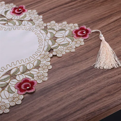 Vista 9 de LeLehome - Mantel de encaje bordado con flores color café