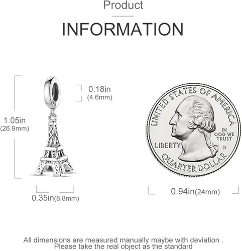 Vista 4 de Hapour Dijes de plata de ley 925 para pulseras de dijes, collar, joyería europea, dije, abalorios, abalorios, regalo de cumpleaños para mujeres
