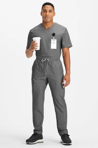Vista 4 de Fabletics MotionTech - Pantalón médico para hombre, elástico en 4 direcciones, con bolsillos, resistente a las arrugas, ajuste semidelgado
