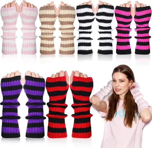 Vista 17 de Berlune 6 pares de mangas de brazo kawaii para mujer y niñas, calentadores de brazos de estilo japonés Y2K para disfraz escolar, 6