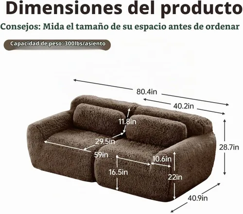 Vista 2 de Sofás seccional modular de 80" modernos sin huesos para sala de estar, sofá de 2 plazas con asiento profundo y compresión, sin necesidad