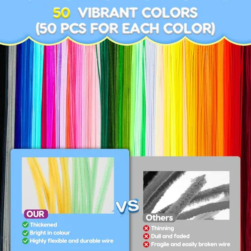 Vista 3 de 2500 limpiapipas para manualidades, limpiapipas a granel para artes y manualidades, tallos de felpilla multicolor, decoración de sala de proyectos