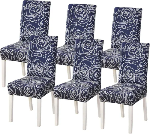 Vista 25 de Juego de 4 fundas para sillas de comedor, elásticas de elastano estampadas, fundas para sillas de comedor, lavables, extraíbles para sillas Parsons