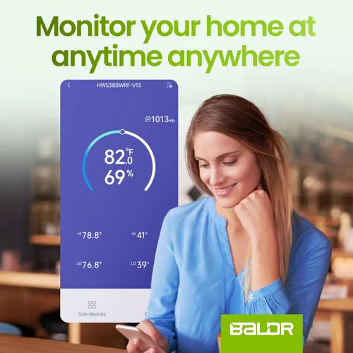 Vista 7 de BALDR Estación meteorológica WiFi con aplicación, termómetro inalámbrico para interiores y exteriores con monitor de humedad, pronóstico en tiempo