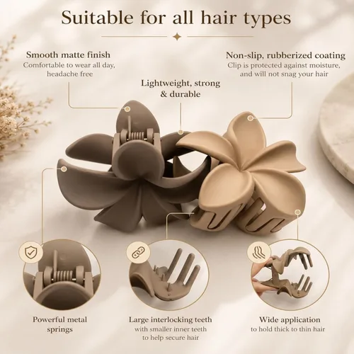Vista 5 de Clips de cabello con flores para mujeres y niñas, cabello grueso a fino, clips de garra medianos bonitos, accesorios decorativos para el cabello