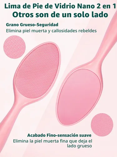 Vista 2 de Lima de pie de vidrio de 2 caras Removedor de callos sin soporte de drenaje (rosa)