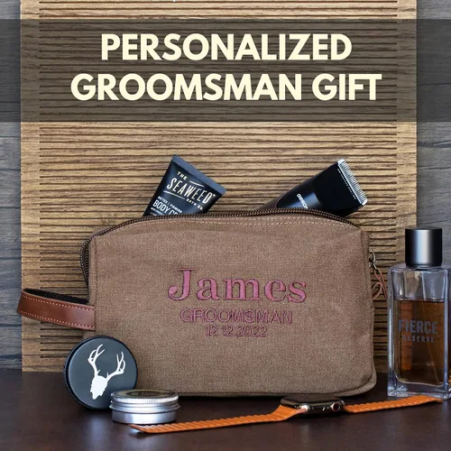 Vista 7 de Neceser personalizado – 5 colores – Kit de Dopp personalizado para padrinos de boda, bolsa de aseo bordada