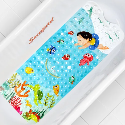 Vista 11 de Alfombra de baño antideslizante para bañera y ducha, lavable a máquina, antideslizante, con dibujos animados, con agujeros de drenaje y ventosas