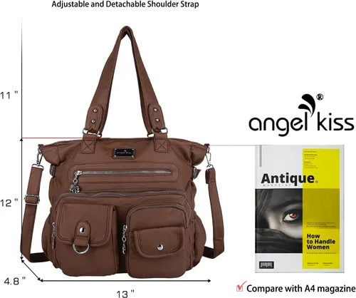 Vista 2 de Angel Kiss Monederos y bolso de mano para mujer, bolso de hombro de piel sintética suave para mujer, bolso de mano con asa superior