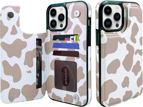 Vista 13 de Funda tipo cartera para iPhone 13 y 14 con soporte para tarjetas, funda trasera de piel sintética, con ranuras para tarjetas, doble cierre