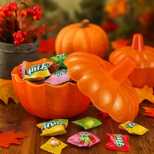 Vista 5 de Tanlade 4 tarros de calabaza de cristal de Acción de Gracias de 10 onzas con tapa, recipientes decorativos de calabaza para galletas de calabaza