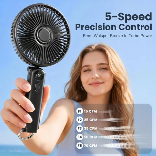 Vista 2 de Ventilador de mano portátil, ventilador personal recargable de 6 pulgadas Negro