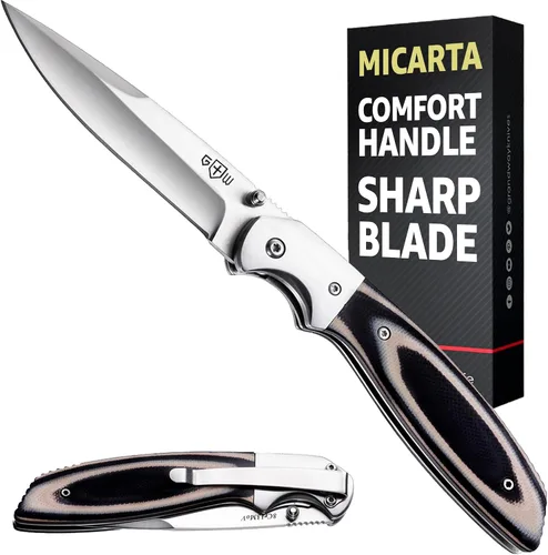 Vista 10 de Cuchillo de bolsillo pequeño para hombres – Cuchillo de llavero de 5.7 pulgadas con abridor de botellas – Cortador de cajas – Mango de madera