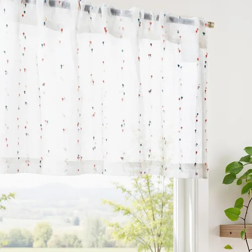 Vista 20 de jinchan Cortinas de cenefa para ventanas de 16 pulgadas, coloridos mini pompones, cenefa de cocina de granja, cenefa de gasa semitransparente