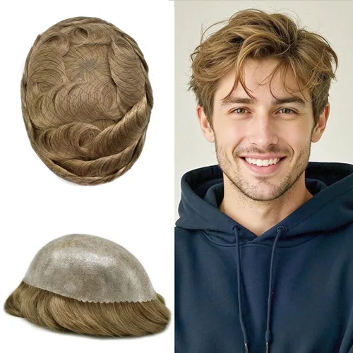 Vista 110 de Toupee for Men Hair Piece Real Human Hair Full Poly Skin Mens Toupee Mens Hair System Injected PU Hair System Invisible Hairpiece for