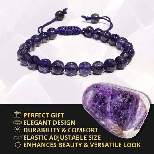 Vista 68 de Adjustable Crystal Bracelet – Gemstone Bead Bracelet with Adjustable Macrame String – Chic Gemstone Bracelet for Men and Women – 8mm Round Healing