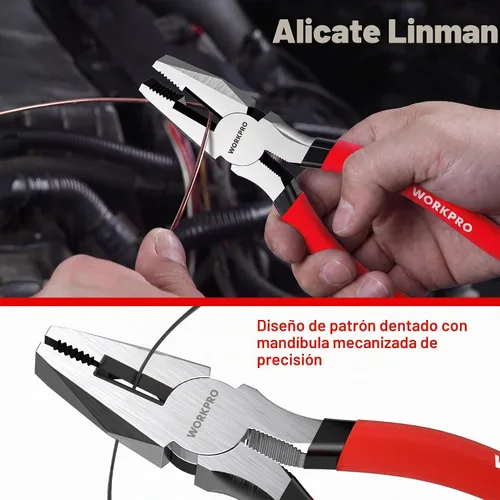 Vista 5 de WORKPRO Juego de alicates de 7 piezas, juego de herramientas de alicates con agarre cómodo, rojo