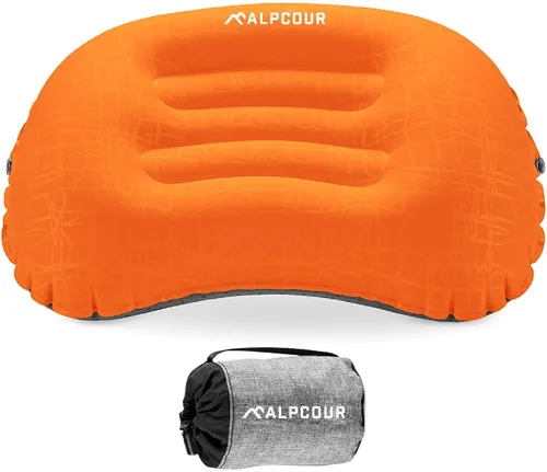 Vista 8 de Alpcour Almohada de camping – Almohada de dormir grande, inflable, ultraligera con diseño fácil de inflar, funda exterior impermeable suave y funda