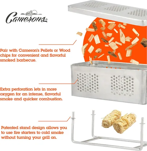 Vista 2 de Camerons The Flip - Caja profesional para ahumadores calientes y fríos, caja de humo patentada para parrilla de gas o carbón con Firestarters