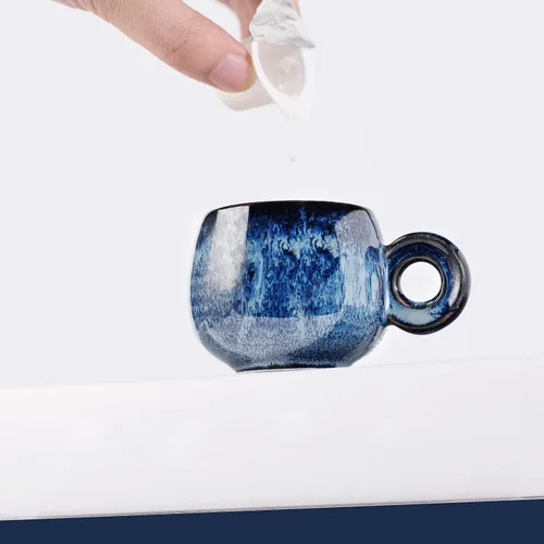 Vista 3 de Fambe - Juego de 4 tazas de café de cerámica para café de 3 onzas, mini tazas de café de porcelana, juego de tazas pequeñas de cerámica hechas por