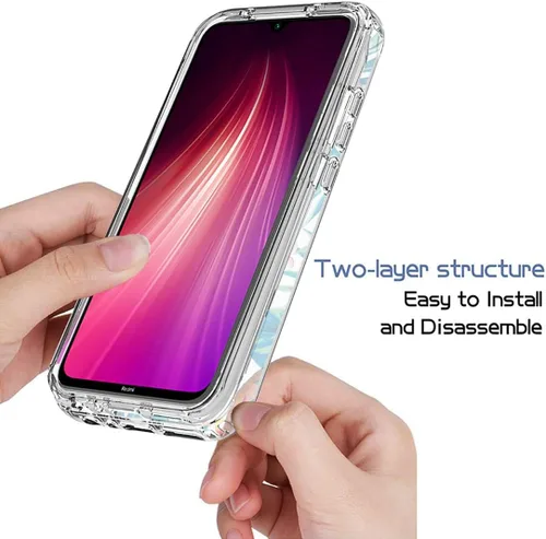 Vista 4 de Funda para Redmi Note 8 (2019/2021) M1908C3JH con protector de pantalla de vidrio templado, funda protectora de cuerpo completo transparente de TPU