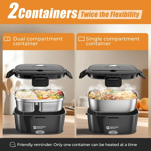 Vista 4 de Annie & Mia Design Lonchera eléctrica portátil de 50 onzas para adultos, calentador de alimentos portátil de doble contenedor, lonchera calentada