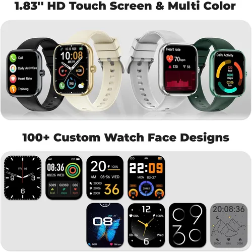 Vista 8 de Reloj inteligente para hombres y mujeres, reloj de fitness con pantalla táctil HD de 1.83 pulgadas con notificaciones Bluetooth de llamadas