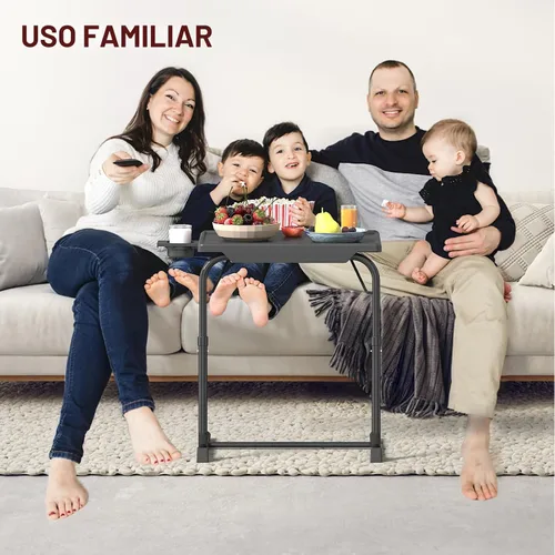 Vista 7 de Mesa con bandeja de TV, mesa de comedor ajustable para comer en el sofá con soporte para tazas, escritorio plegable con 6 ajustes de altura y 3