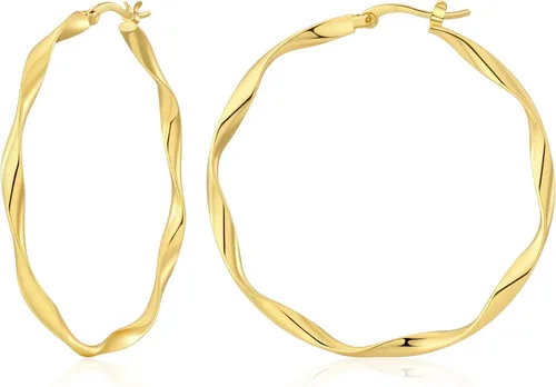 Vista 7 de Aretes de aro de plata para mujer, chapados en oro de 14 quilates Oro 40 mm.