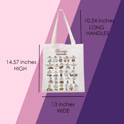 Vista 5 de MNIGIU Bolsa de lona Chicago - Bolsa de mano ecológica, bolsa de bienvenida reutilizable