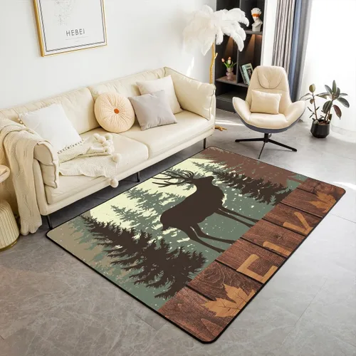 Vista 11 de Castle Fairy Alfombra antideslizante para sala de estar, diseño de ciervos salvajes, pinos de la selva, alfombra antideslizante para sala de estar