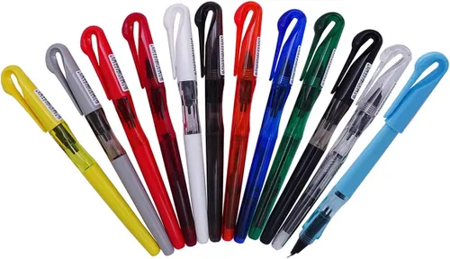 Vista 6 de Juego de 12 piezas de plumas estilográficas Jinhao Swan Fude de punta curvada (de fino a ancho) color transparente con estuche desechable