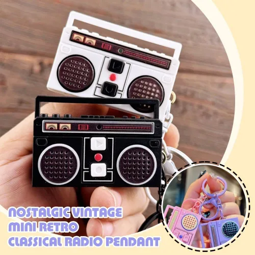 Vista 2 de Mini llavero grabador de cinta acrílica de los años 90, llavero de cinta retro para parejas, regalo para parejas, radio y televisión, llave