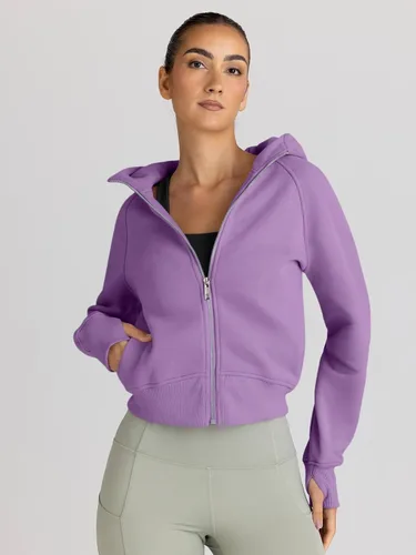 Vista 2 de Trendy Queen - Sudaderas con capucha y cremallera para mujer, sudaderas cortas de vellón, trajes de otoño, estilo informal, cómodas, Y2K, ropa