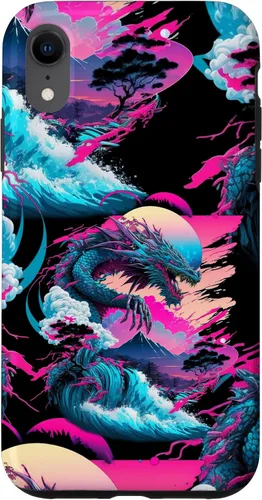 Vista 25 de Dragon Vaporwave Abstract Landscape Moon Tree Waterfall Case for iPhone 17