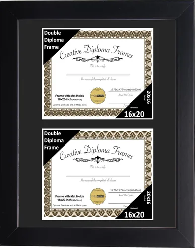 Vista 10 de Creative Picture Frames Marco de diploma doble clásico negro de 6 x 8 pulgadas con vidrio negro y colgador de pared instalado