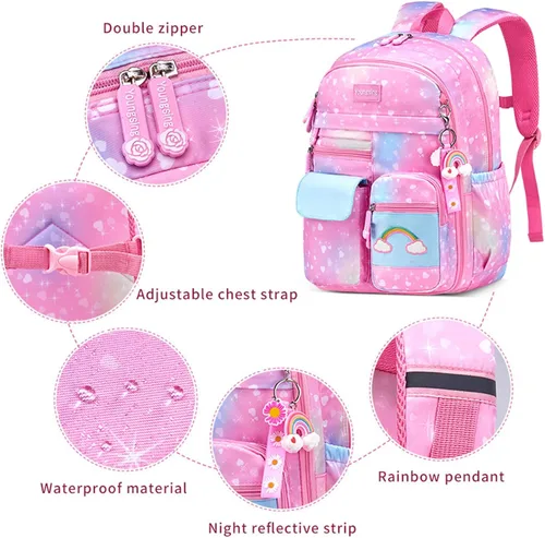 Vista 4 de Mochila para niños, mochila escolar, Rosado, talla única , Moda