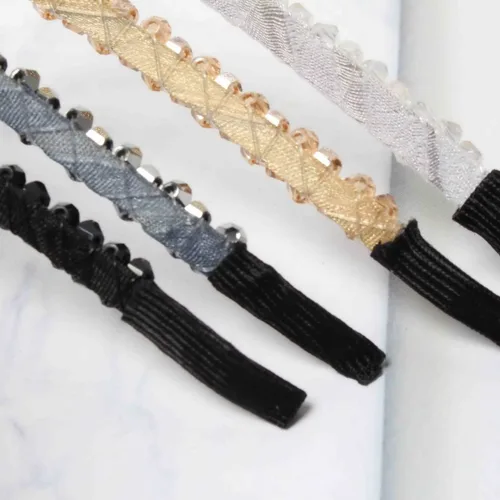 Vista 7 de Cuizhiyu Paquete de 4 diademas de diamantes de imitación de cristal para mujeres y niñas, de doble fila, con cuentas brillantes, aros